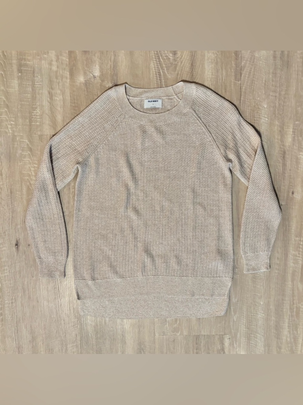 Old Navy SoSoft Tunic Sweater Women’s Medium Beige Crew Neck Long Sleeve Basic